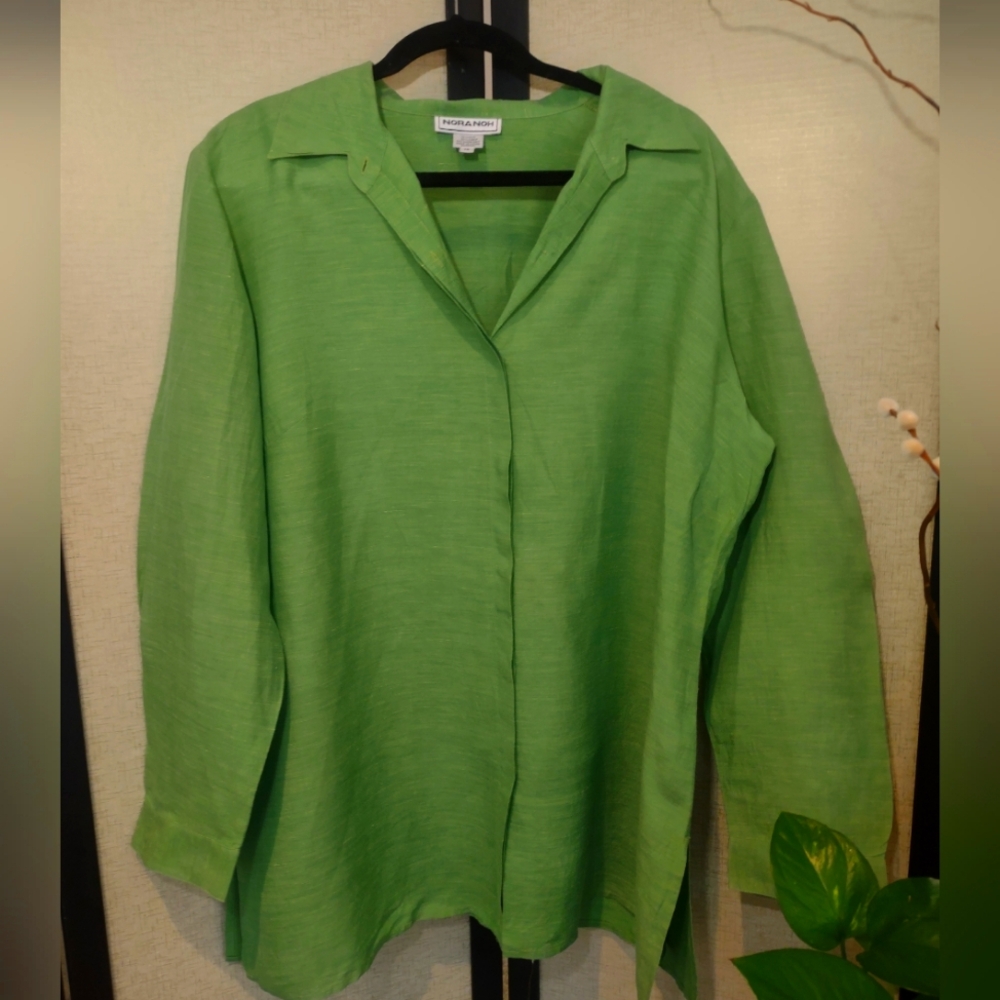 Silk Linen blend Green NORA NOH button up Shirt